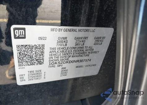 2022 GMC Yukon Xl 4Wd Slt z USA, uszkodzony, nr VIN 1GKS2GKD0NR307574